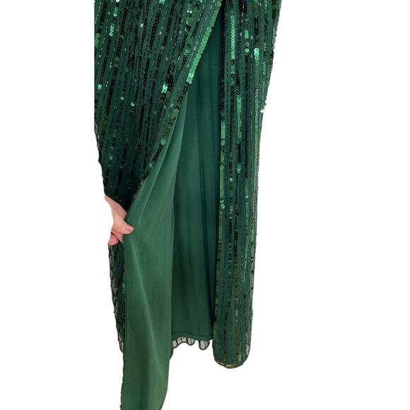 Mac Duggal 5379 Forest Green Sequin Beaded Long Sleeve Gown Size 10 - Picture 5 of 8